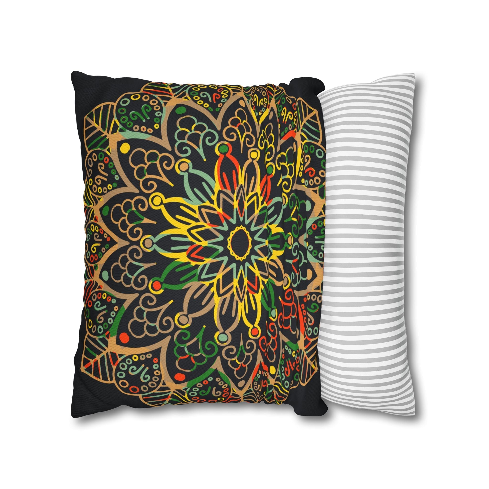 Spun Polyester Square Pillowcase Mandala Art - Original Fine Art - Hand - drawn - Dark Charcoal Blue - Blululi