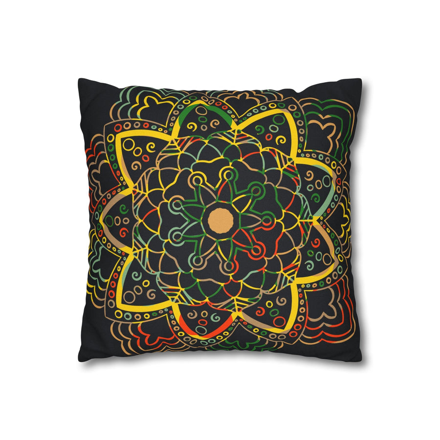 Spun Polyester Square Pillowcase Mandala Art - Original Fine Art - Hand - drawn - Dark Charcoal Blue - Blululi
