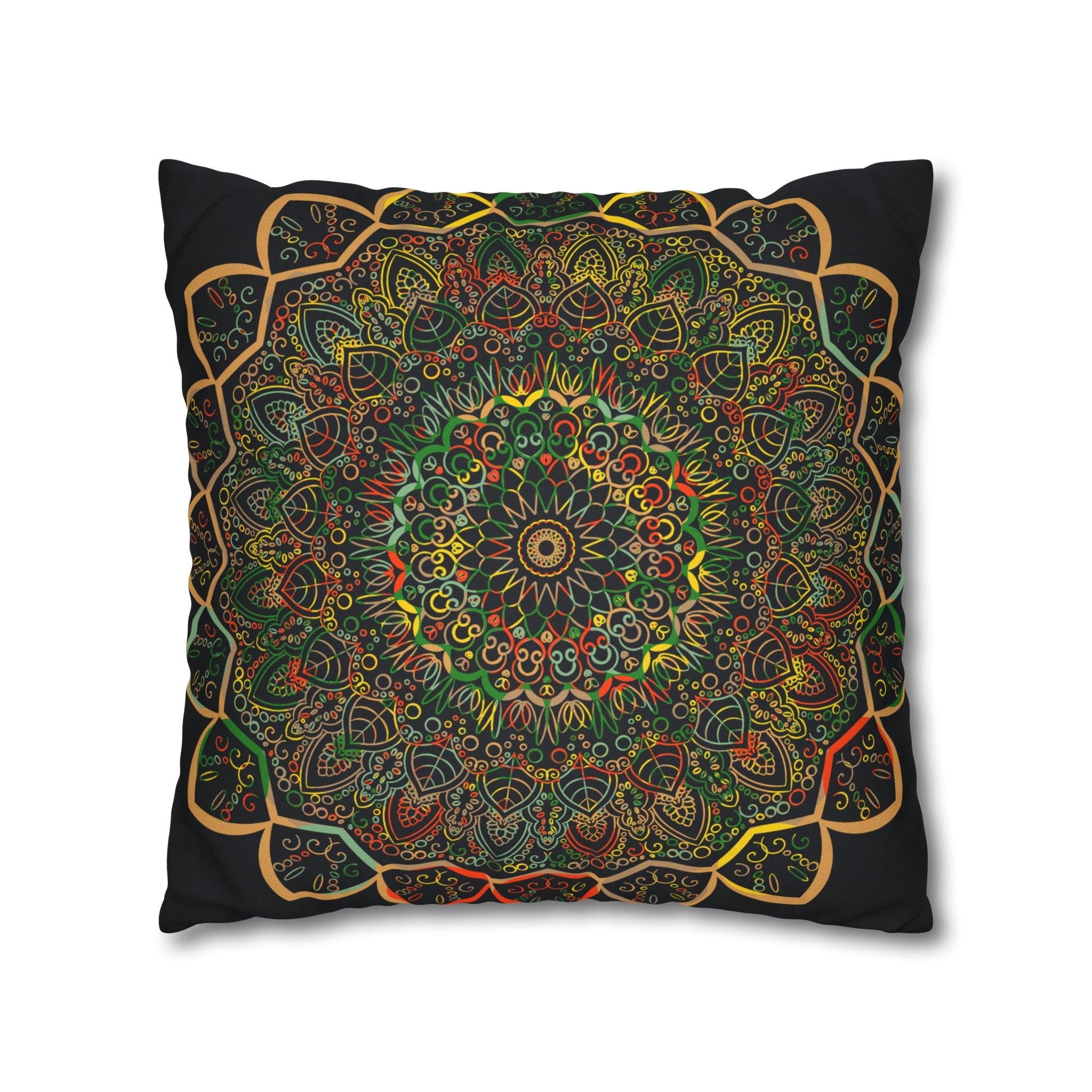 Spun Polyester Square Pillowcase Mandala Art - Original Fine Art - Hand - drawn - Dark Charcoal Blue - Blululi