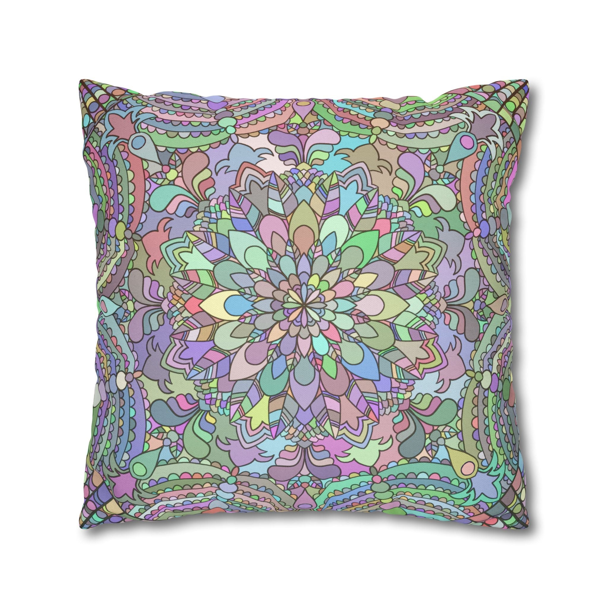 Spun Polyester Square Pillowcase Mandala Art - Original Fine Art - Hand - drawn - Pastel colors - Blululi