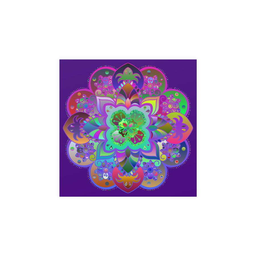 Square Matte Paper Poster Featuring Hand - Drawn Bright Mandala Art - Dark Purple - Blululi