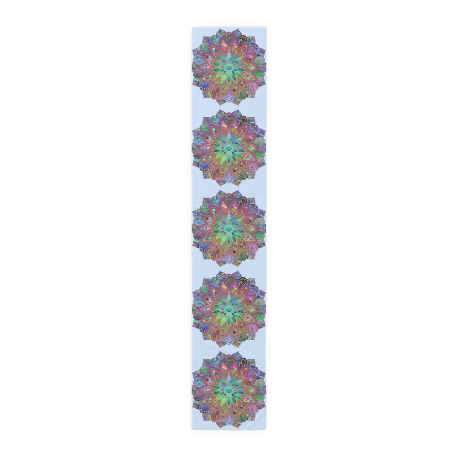Table Runner with Mandala Art Drawn by Hand - Light Blue (Cotton, Poly) - Blululi