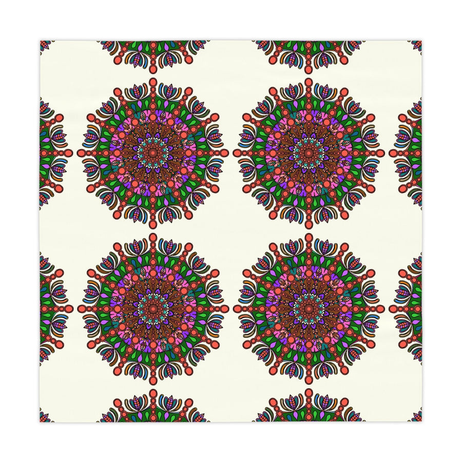 Tablecloth with Mandala Art Drawn by Hand, Ivory, Square - Blululi