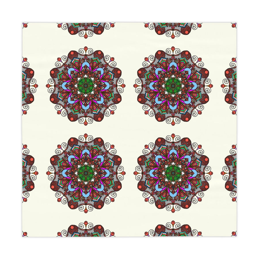 Tablecloth with Mandala Art Drawn by Hand, Ivory, Square - Blululi