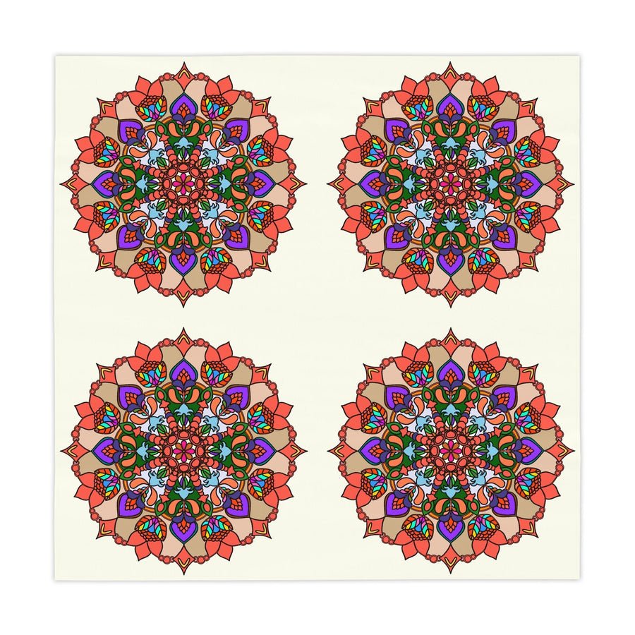 Tablecloth with Mandala Art Drawn by Hand, Ivory, Square - Blululi