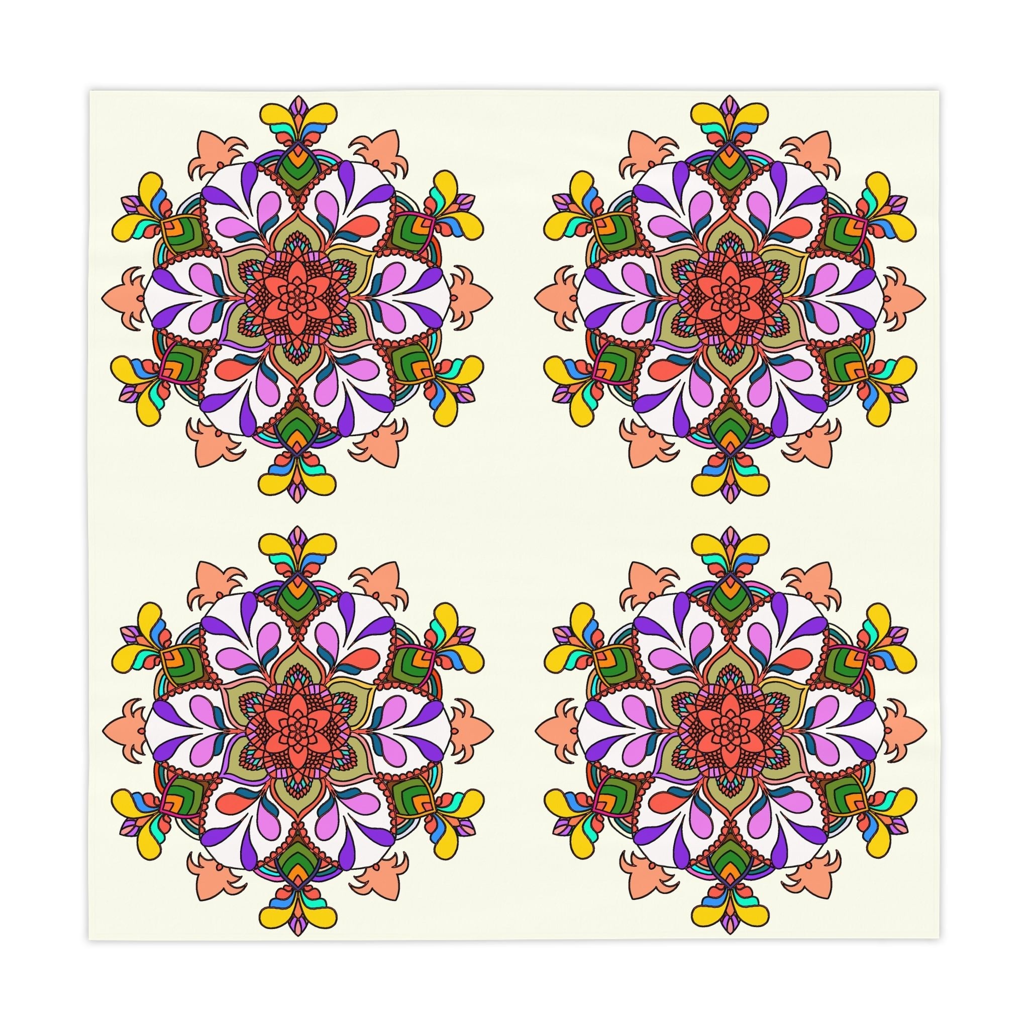 Tablecloth with Mandala Art Drawn by Hand, Ivory, Square - Blululi