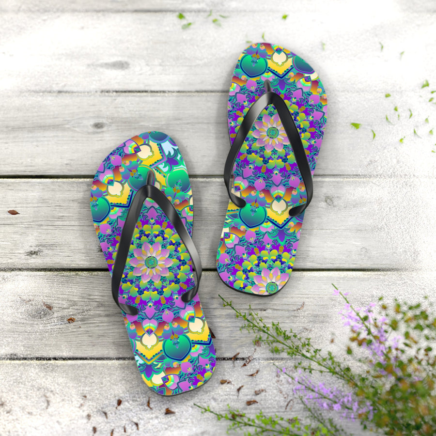 Vibrant Mandala Flip Flops - Colorful Comfort Shoes - Blululi