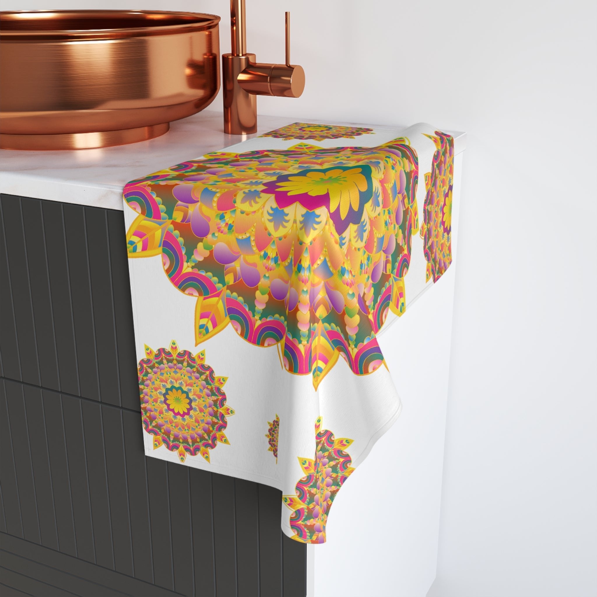 Vibrant Mandala Hand Towel - Colorful Floral Design Home Decor - Blululi