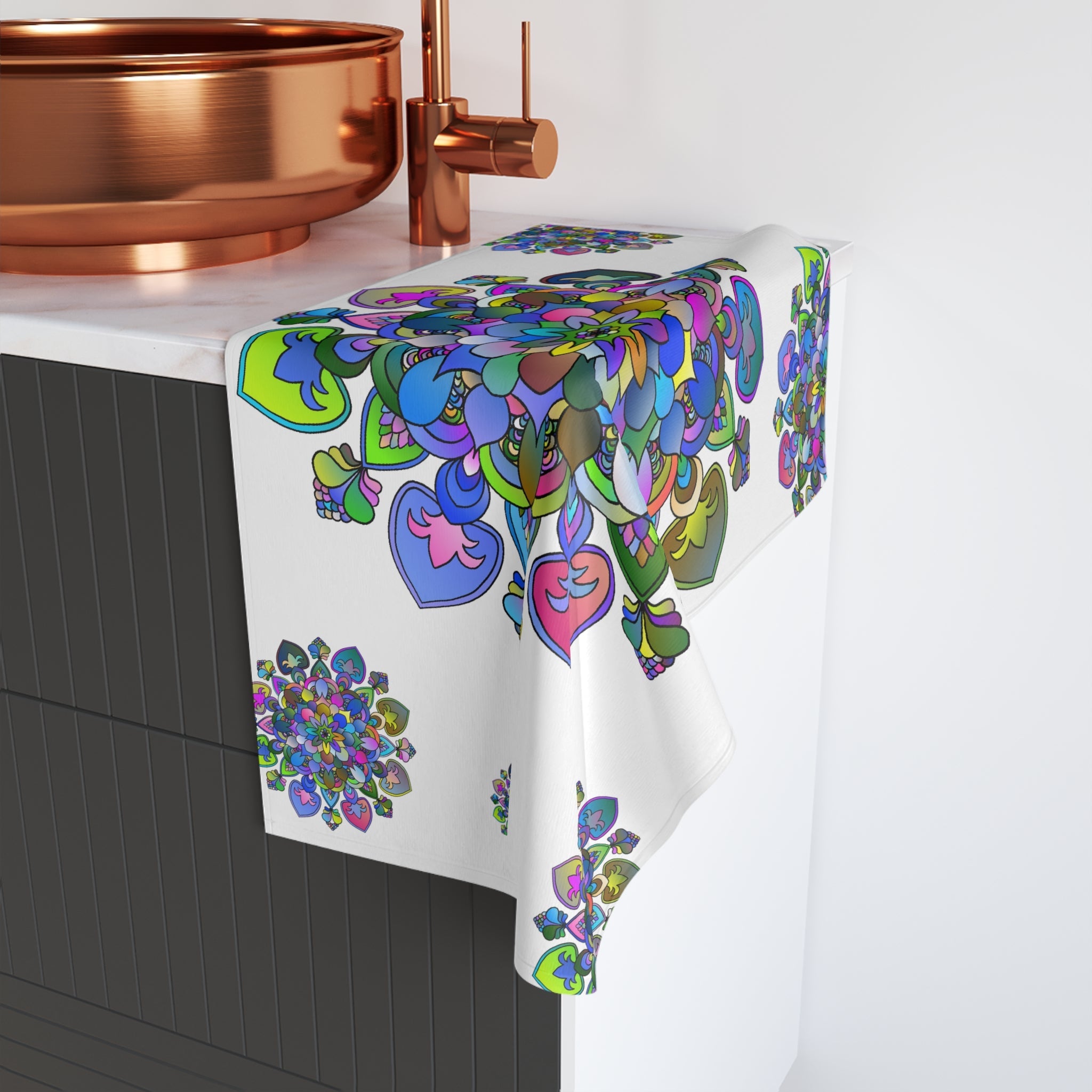 Vibrant Mandala Hand Towel - Colorful Floral Design Home Decor - Blululi