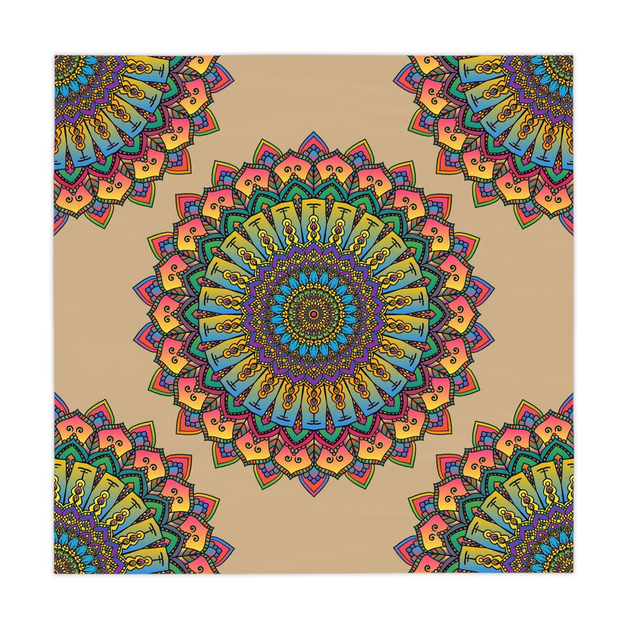 Vibrant Mandala Tablecloth - Sand, Circular Art Home Decor - Blululi