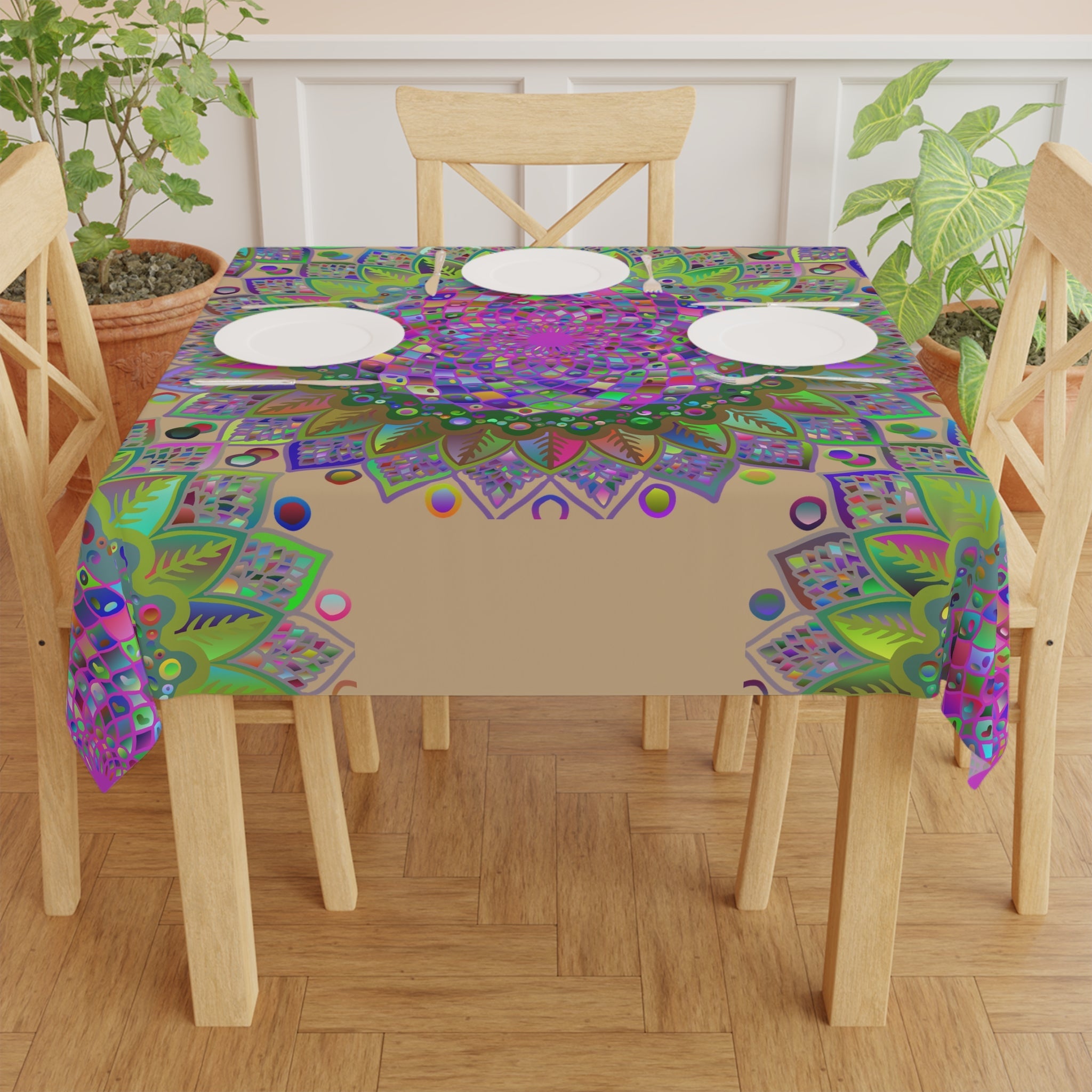 Vibrant Mandala Tablecloth, Sand - Colorful Home Decor Home Decor - Blululi