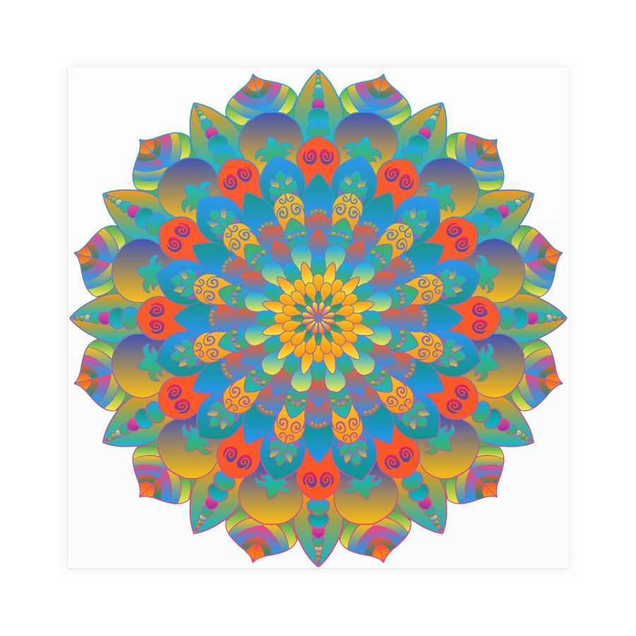 Vibrant Mandala Wall Art Poster - Blue, Green, Yellow Poster - Blululi