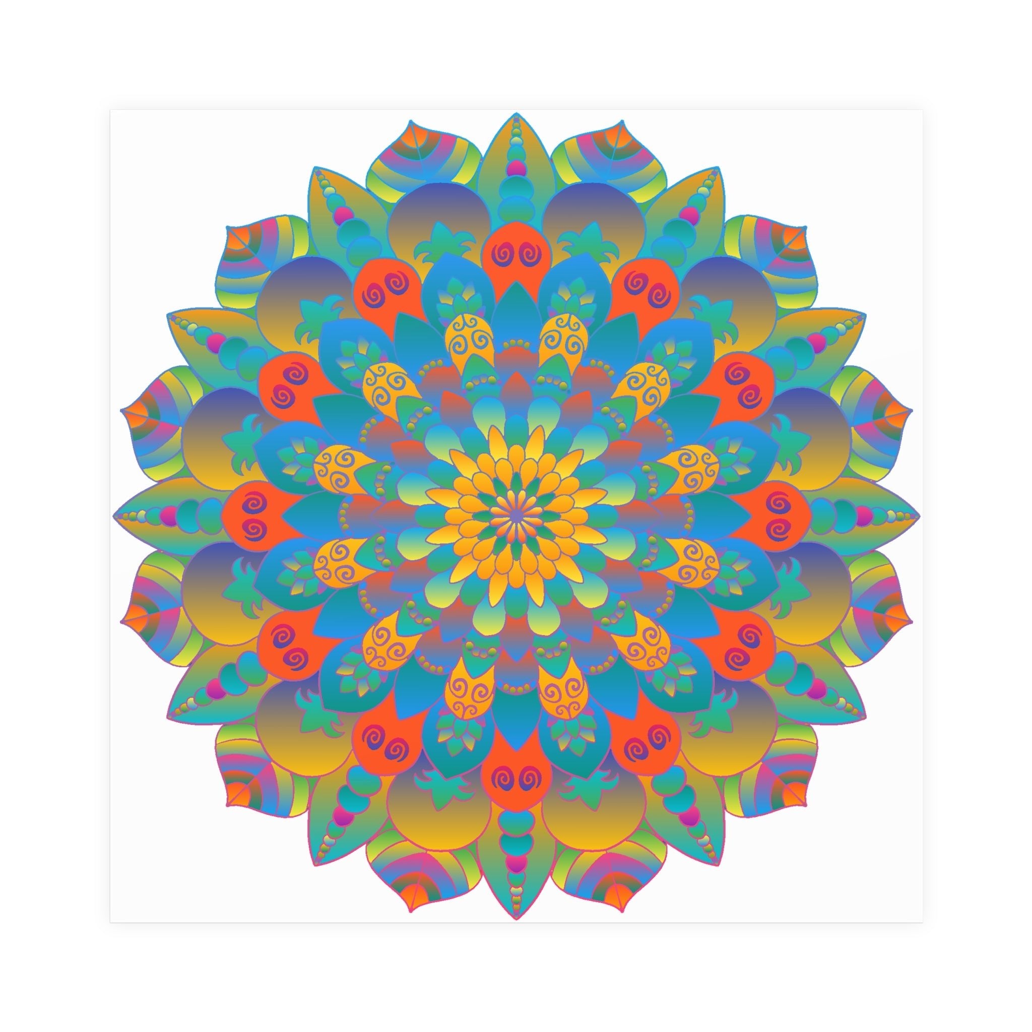 Vibrant Mandala Wall Art Poster - Blue, Green, Yellow Poster - Blululi