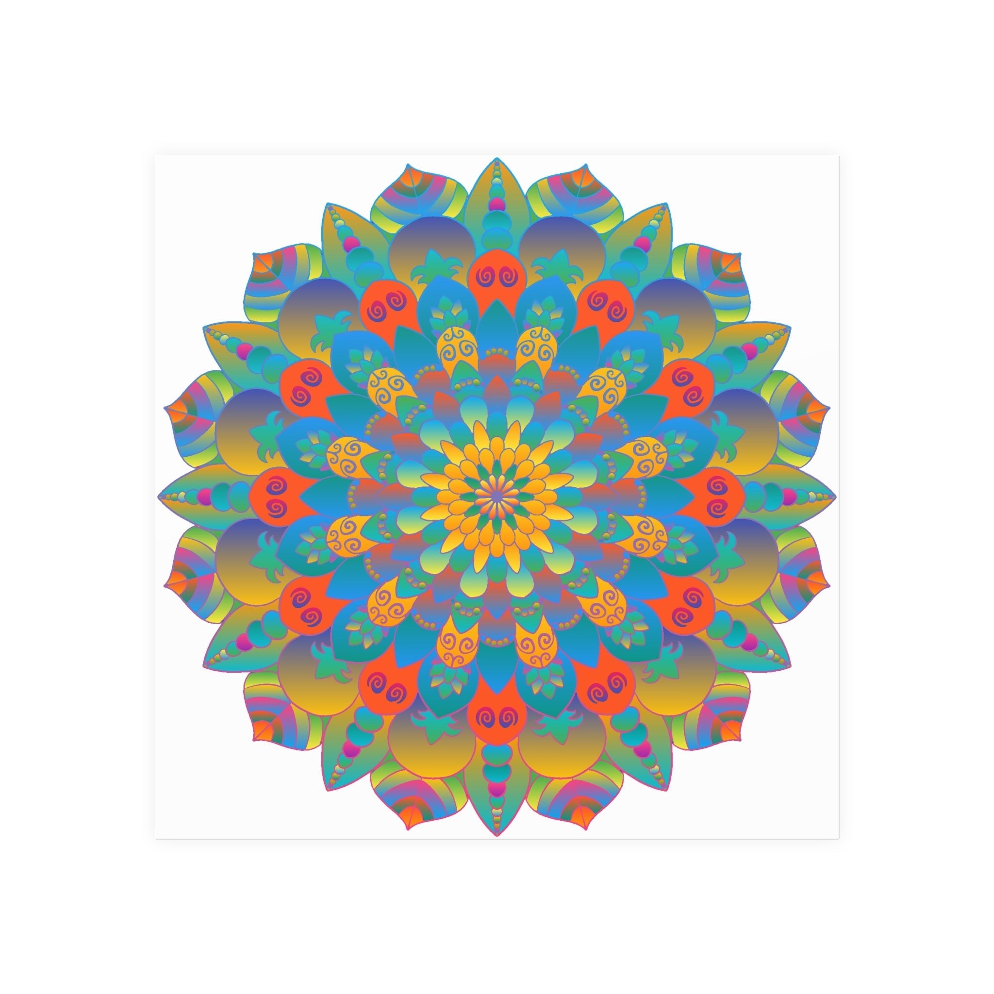 Vibrant Mandala Wall Art Poster - Blue, Green, Yellow Poster - Blululi