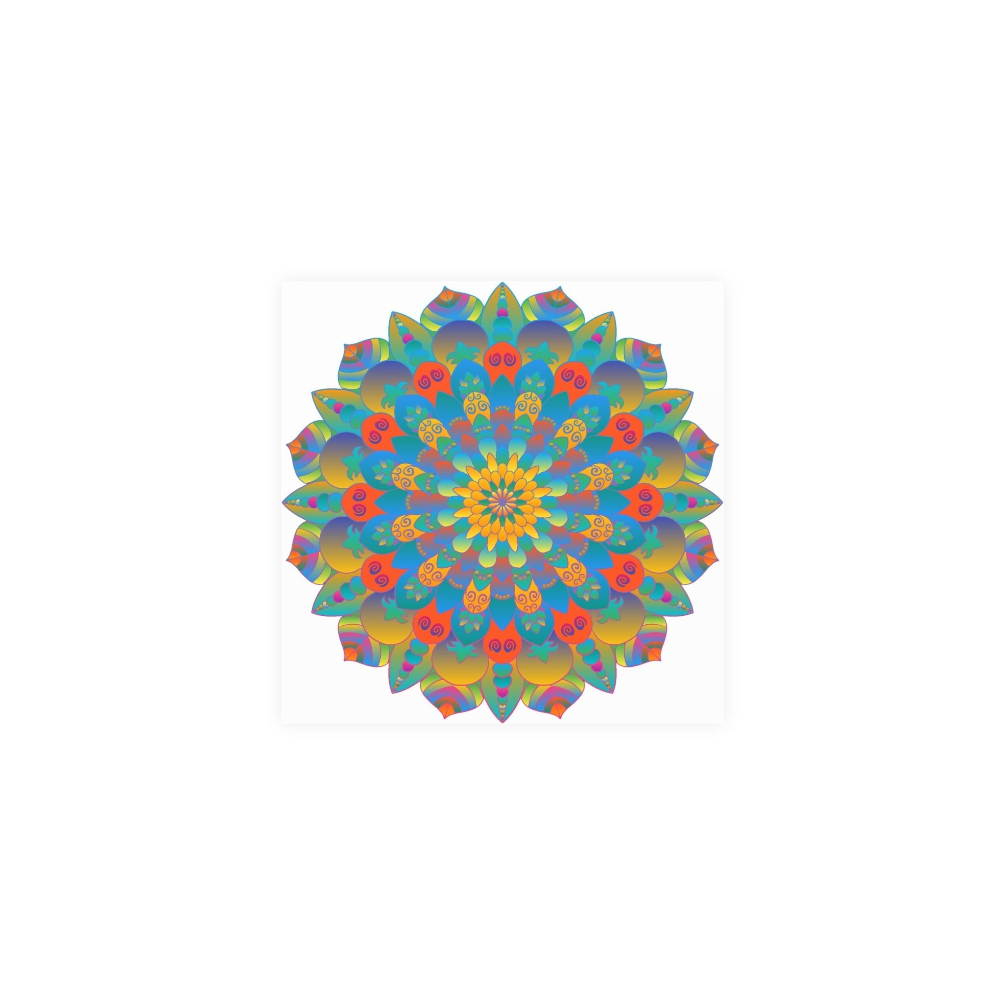 Vibrant Mandala Wall Art Poster - Blue, Green, Yellow Poster - Blululi