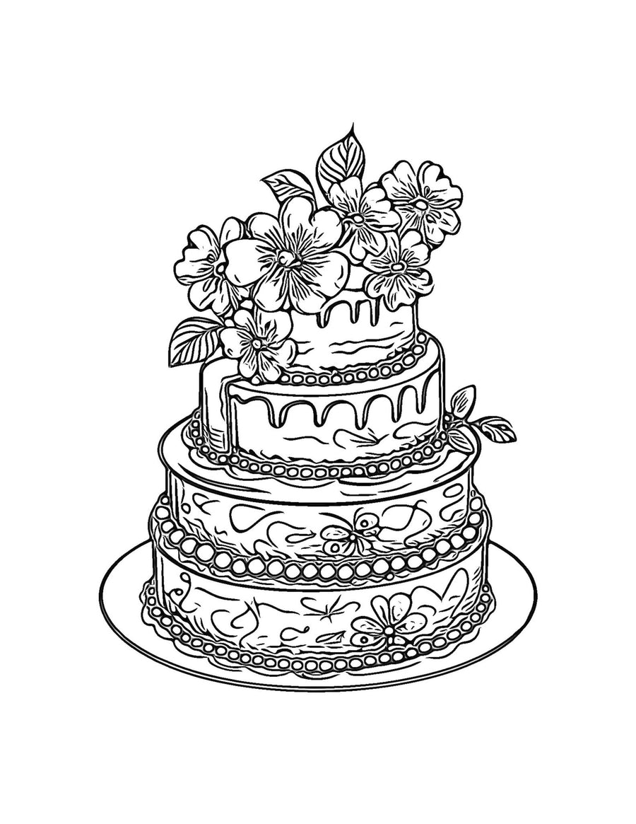 Whimsical Cakes Coloring Pages: Fun and Creative Designs for Relaxation and Inspiration - Printable PDF for Adults and Kids | Cookbook digital download - Blululi