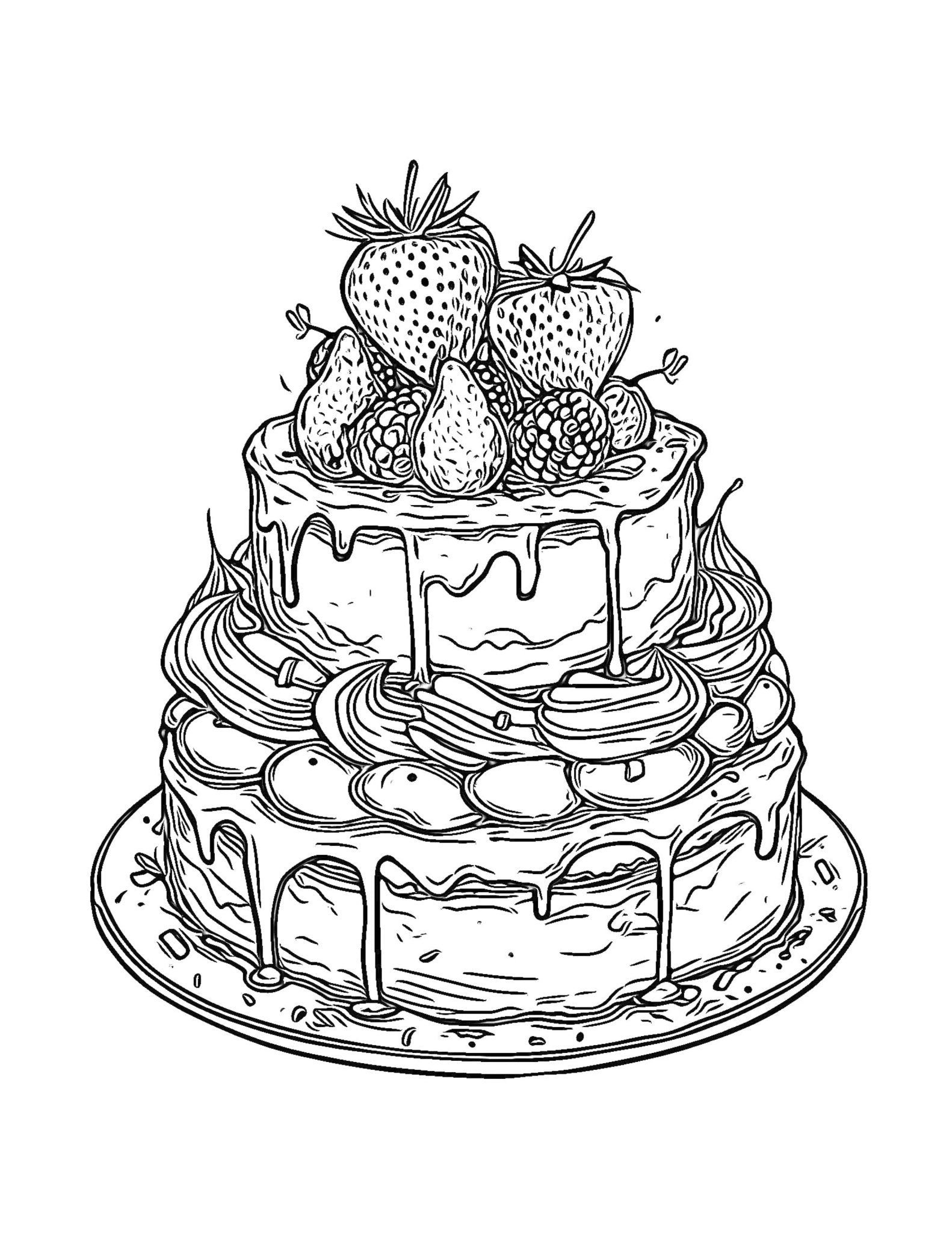 Whimsical Cakes Coloring Pages: Fun and Creative Designs for Relaxation and Inspiration - Printable PDF for Adults and Kids | Cookbook digital download - Blululi