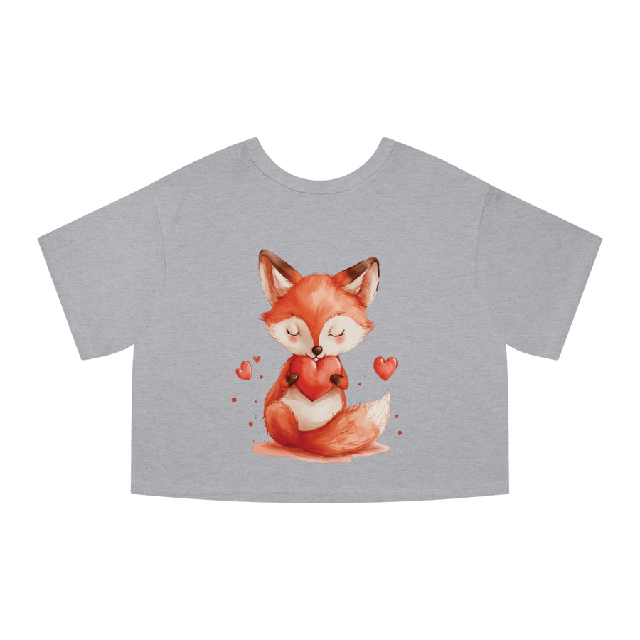 Women Cropped T - Shirt | Loveable Fox Valentines Day gift for Her | Cute Animals | Love Hearts - Blululi