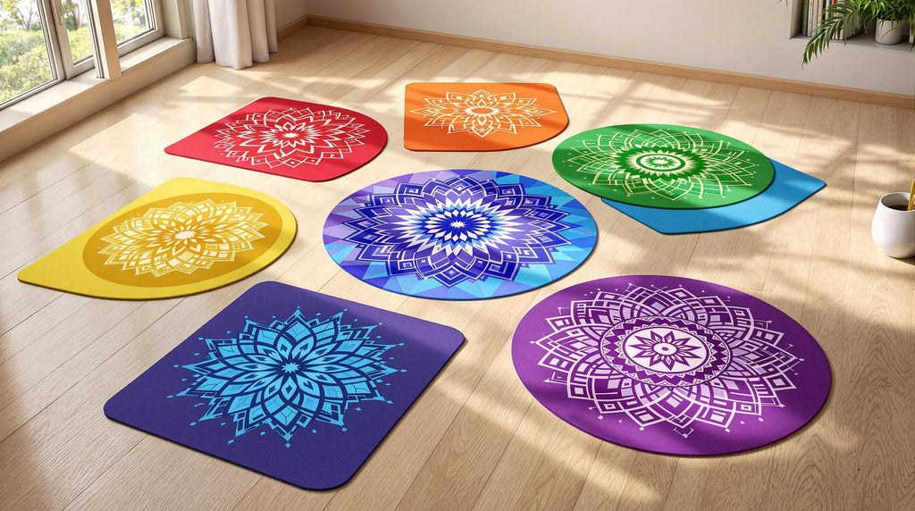 7 colori dei chakra nei tappetini yoga Mandala
