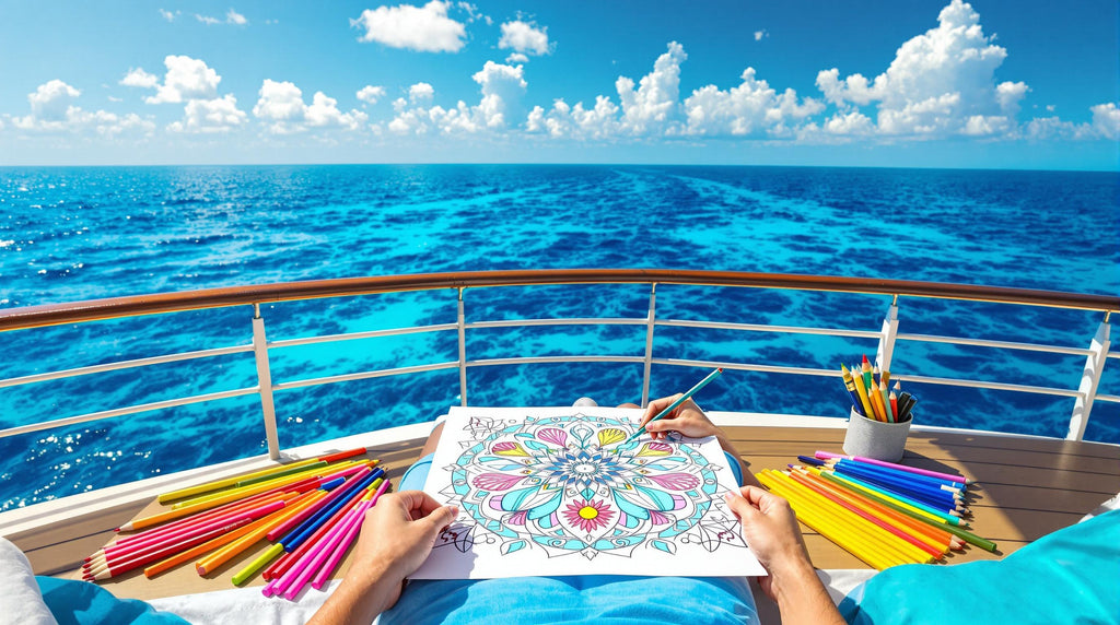 Mandala da colorare sull'oceano per il relax in crociera