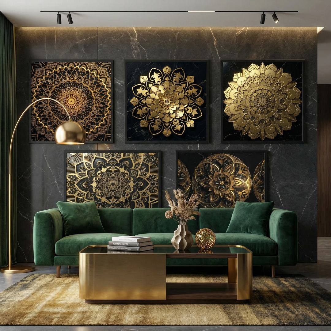 The Golden Void Collection | Limited Edition Black Marble & Gold Mandala