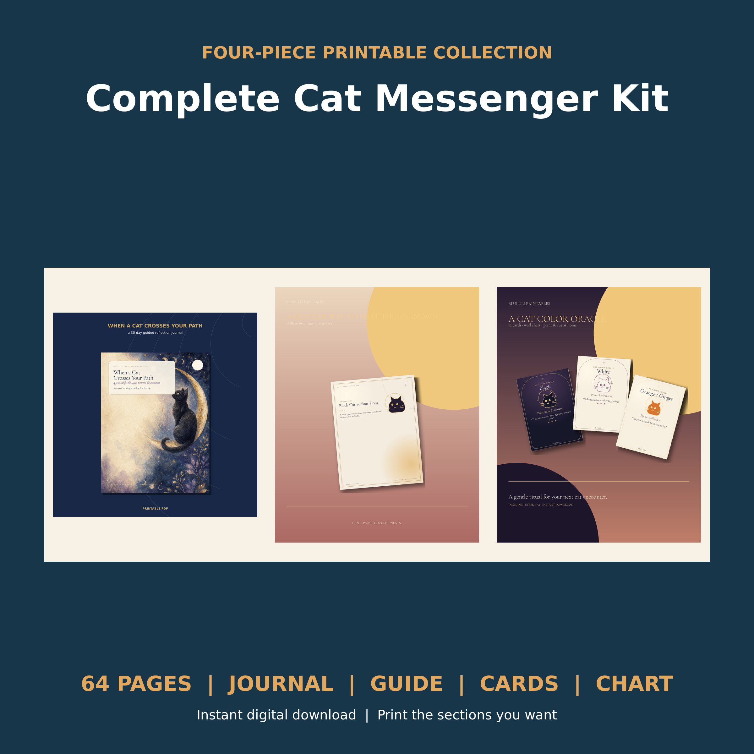 Complete Cat Messenger Kit with journal, illustrated guide and printable cat cards