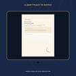 Tablet-style preview showing the journal's opening intention page.