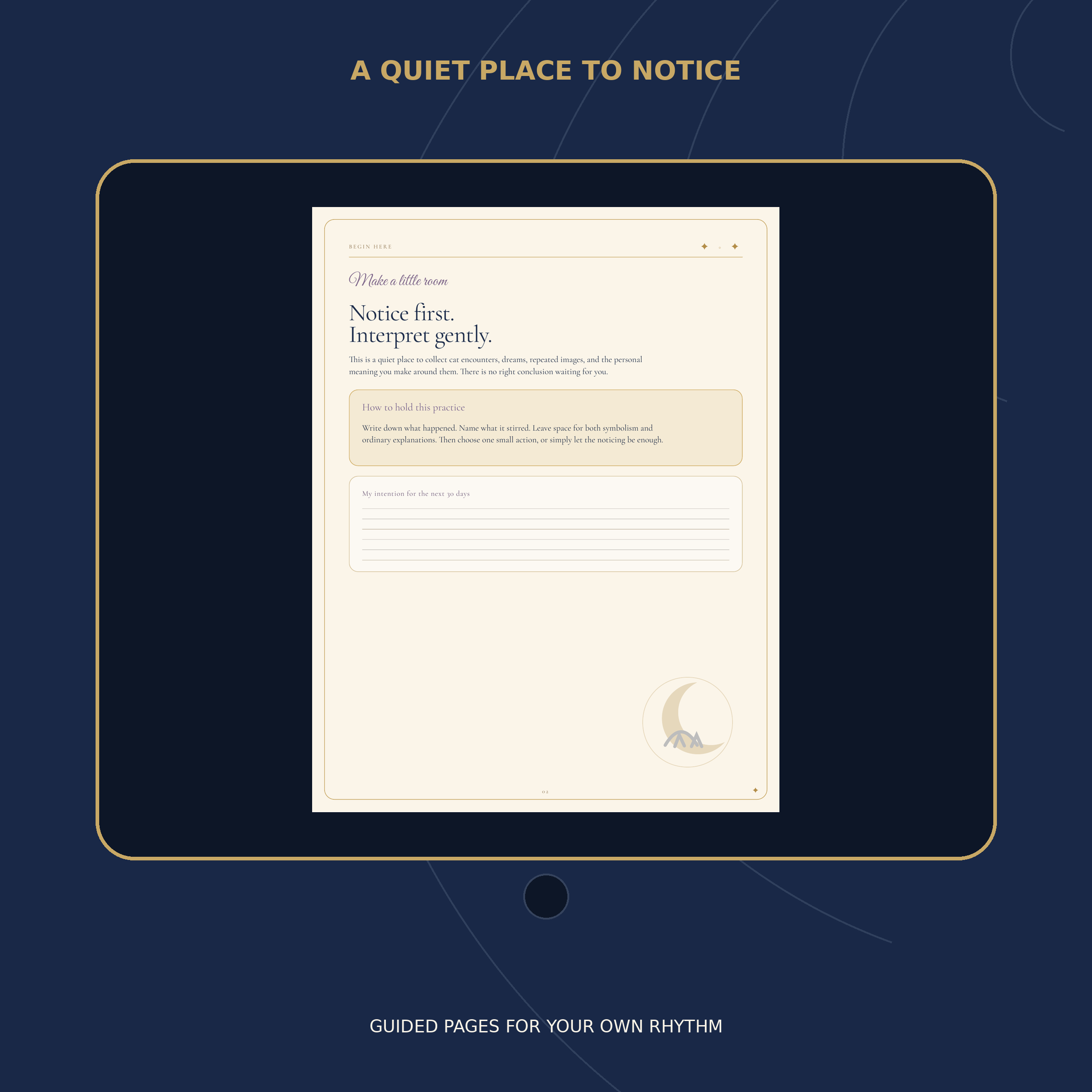 Tablet-style preview showing the journal's opening intention page.