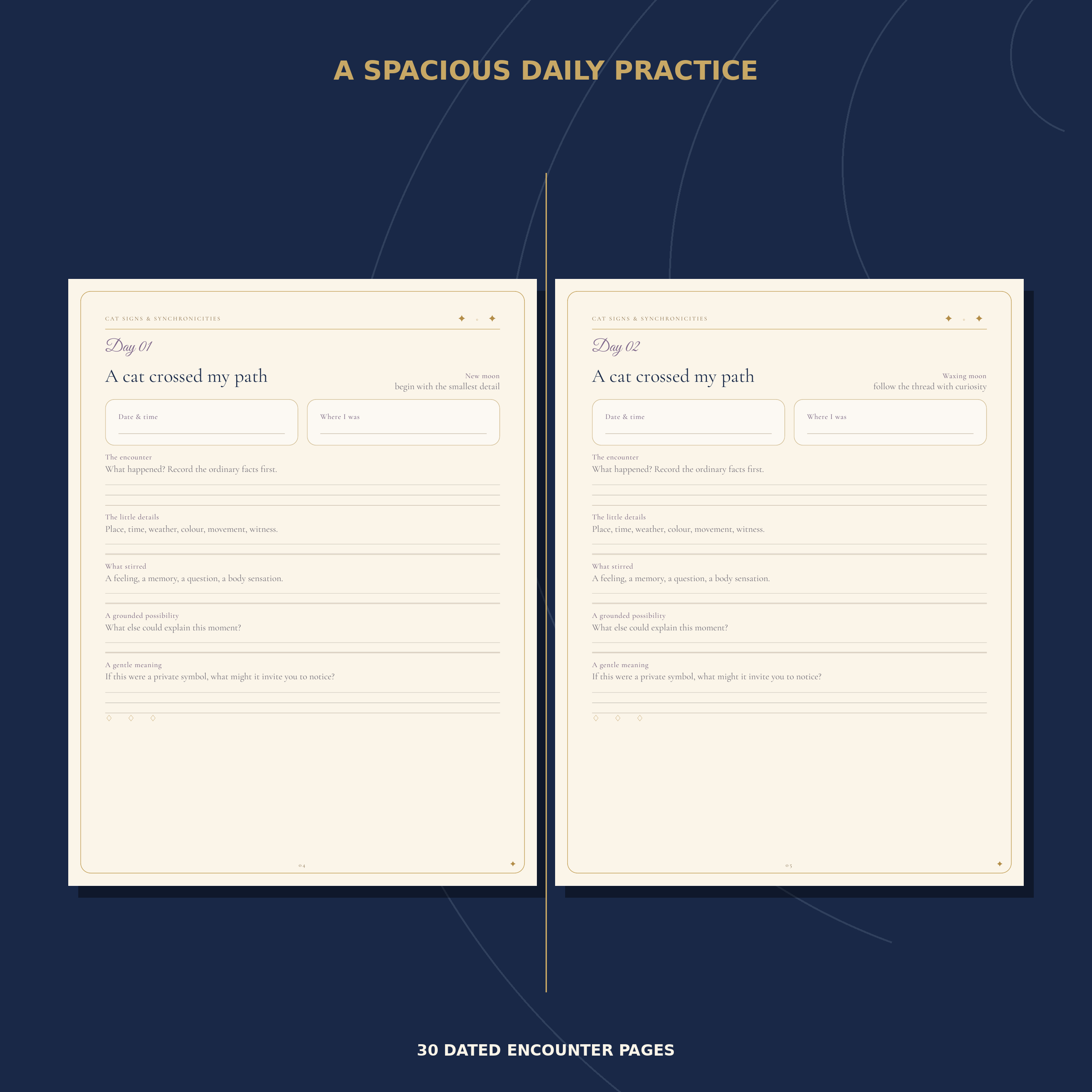 Two actual daily journal pages with structured writing space.