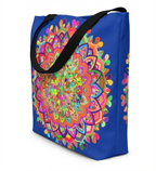 Mandala Art Tote Bag in Deep Blue with Radiant Floral Design