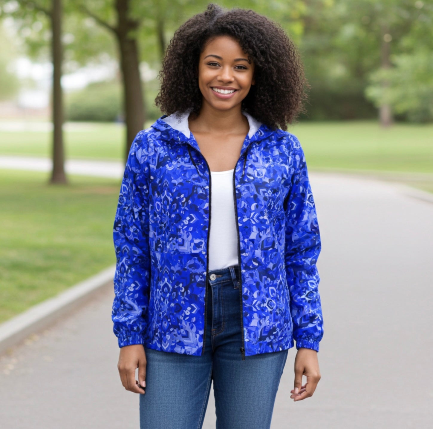 Blue Mandala Windbreaker Jacket – Lightweight Women’s Outerwear