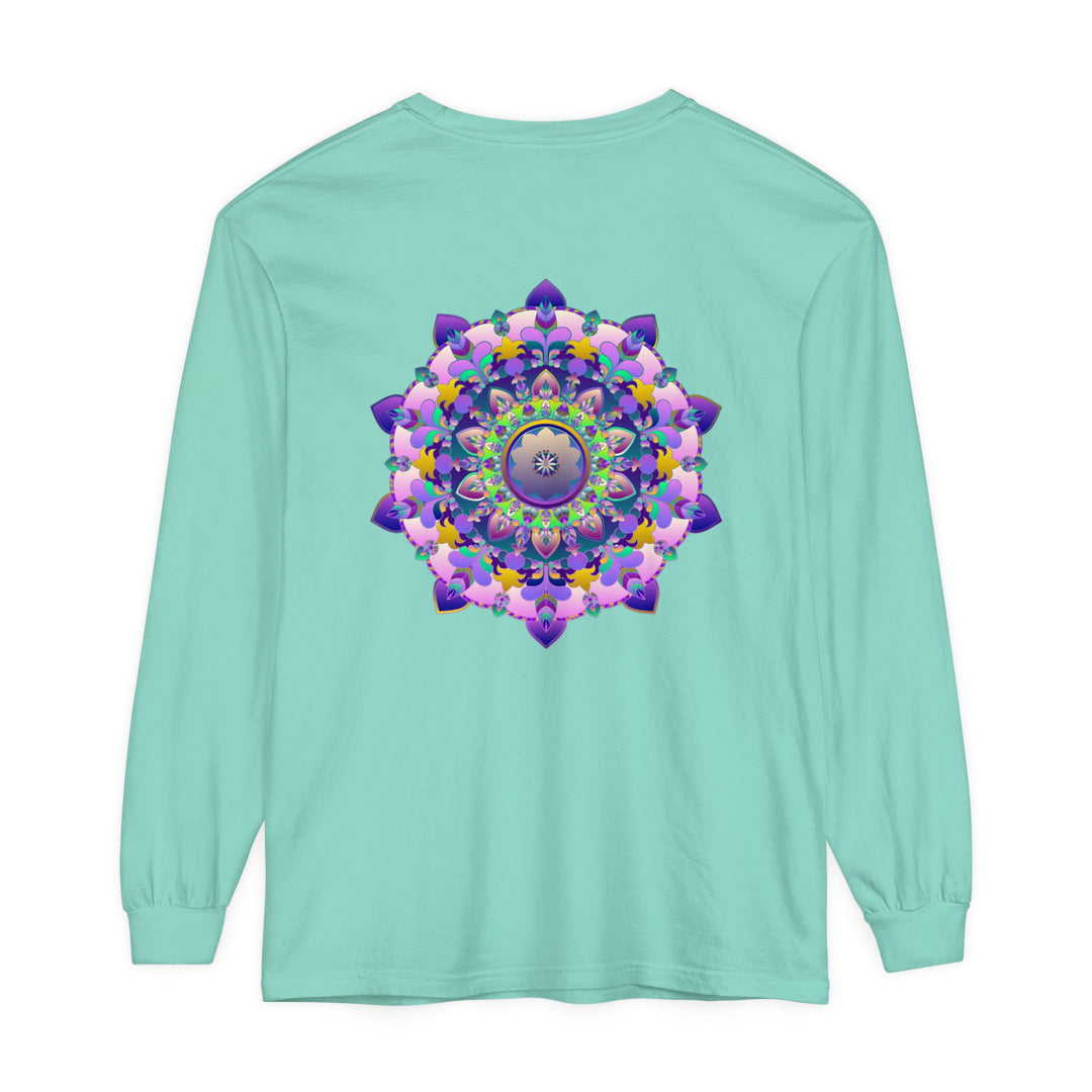 Colorful and intricate mandala design on a unisex long sleeve t-shirt