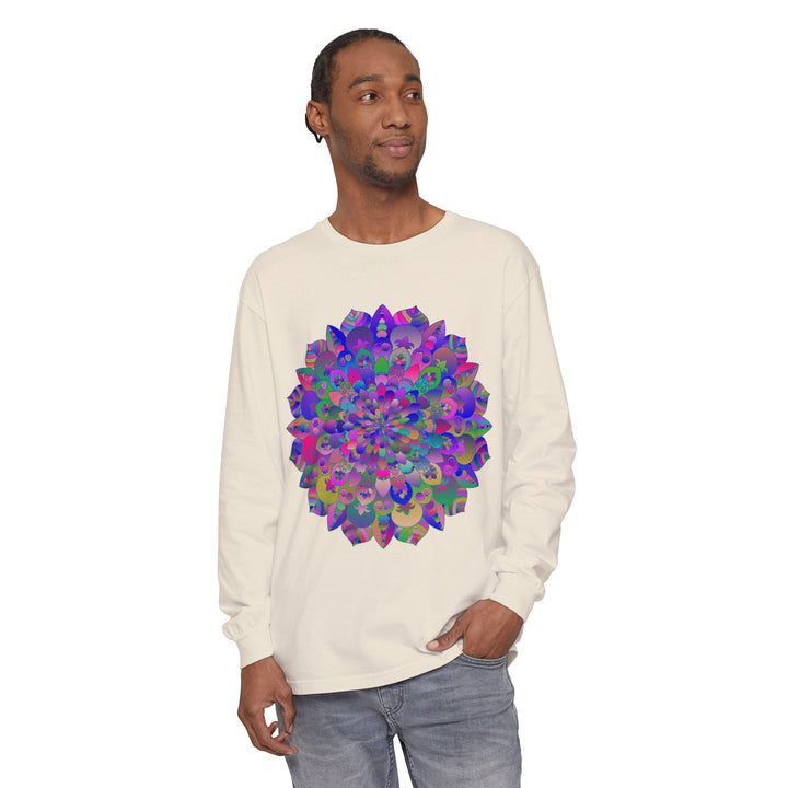 Colorful and intricate mandala design long sleeve t-shirt for a vibrant and stylish look