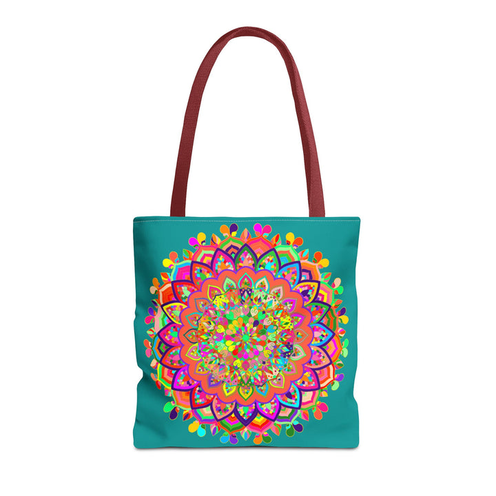 Beautiful aquamarine tote bag featuring colorful mandala art design for fashion and style