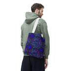 Kaleidoscope Mandala Tote Bag — Vibrant Neon Floral Pattern