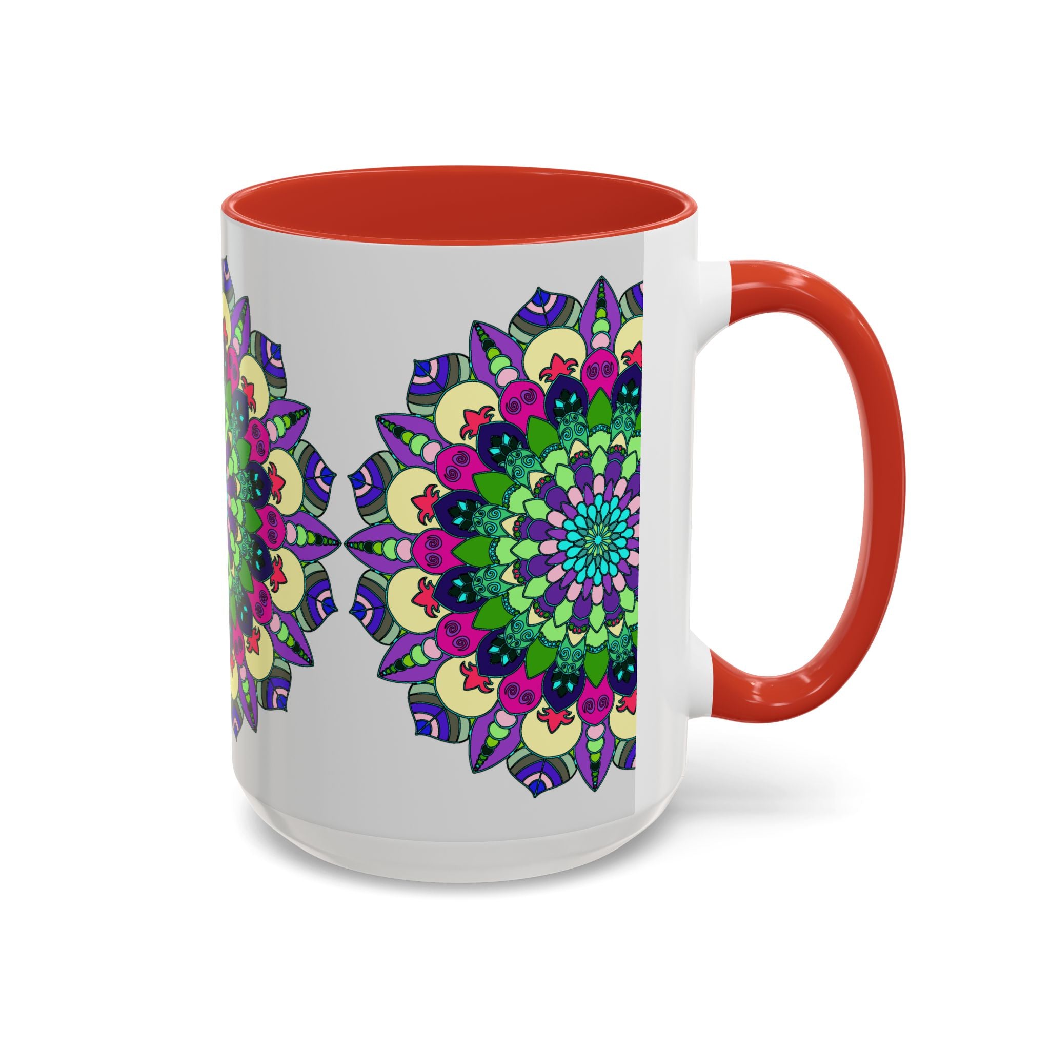 Handcrafted ceramic mug with a vibrant mandala design, perfect for a peaceful morning coffee or tea ritual