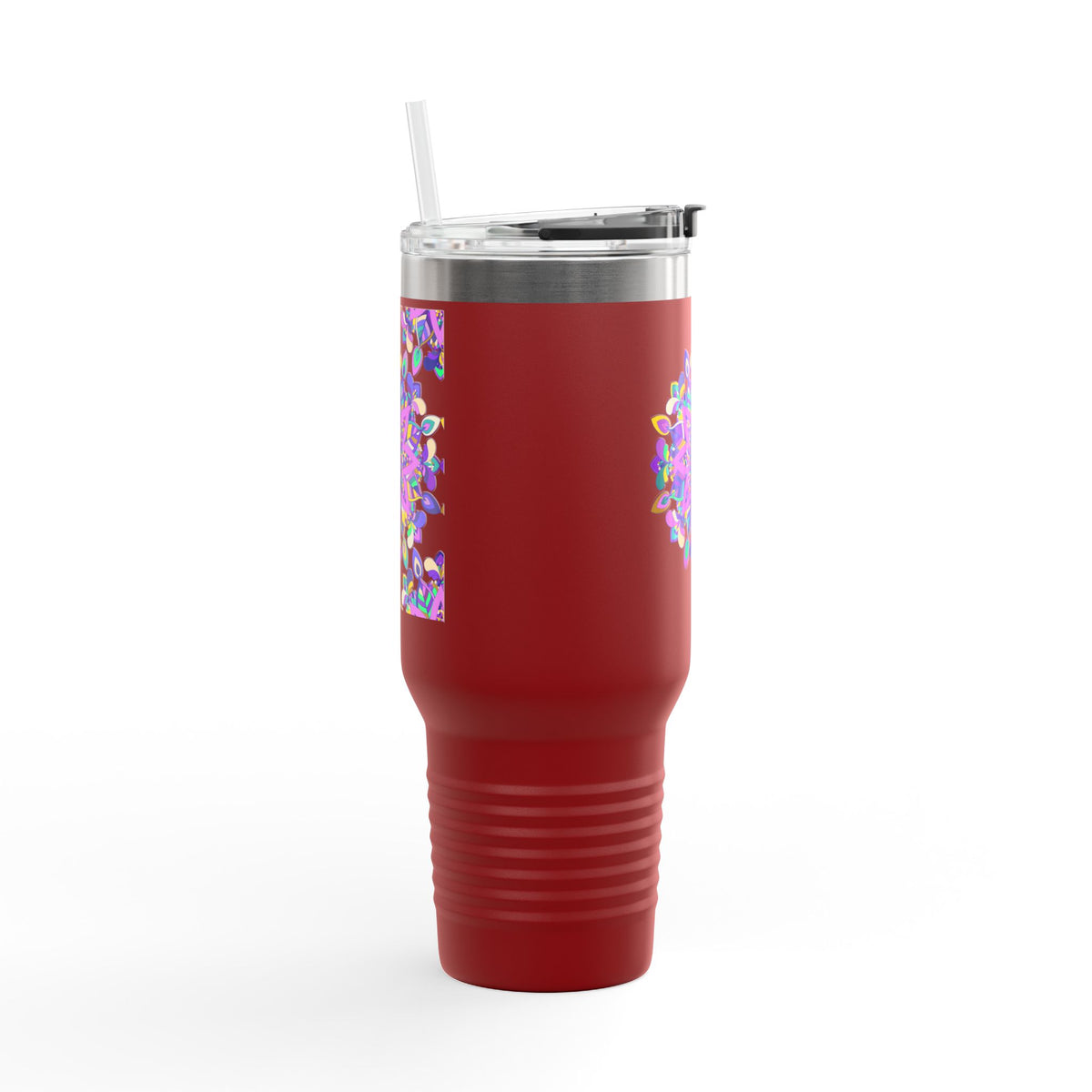 40oz Insulated Travel Mug — Purple Floral Mandala Design