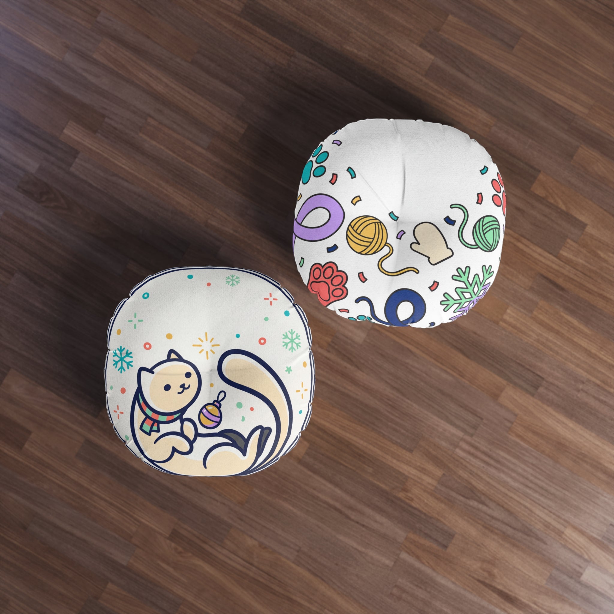 Cozy New Year Cat Floor Pillow — Cute Winter Kitten