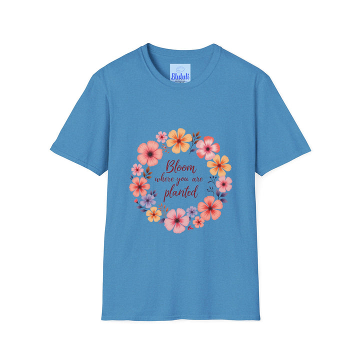 A close-up image of a white t-shirt featuring a beautiful floral mandala design with a quote, perfect for adding a touch of elegance to your wardrobe