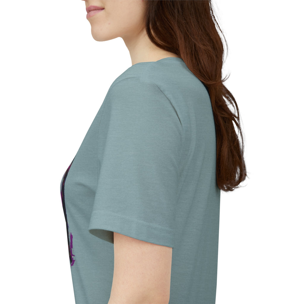 Schwarzes Katzenrätsel – Lila Farbspritzer-T-Shirt