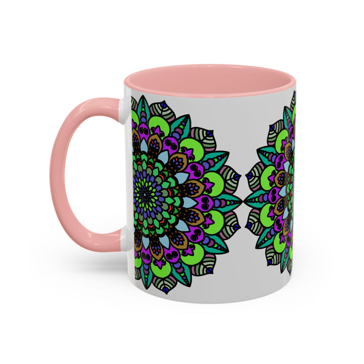 Vibrant and detailed mandala art design on white ceramic mug