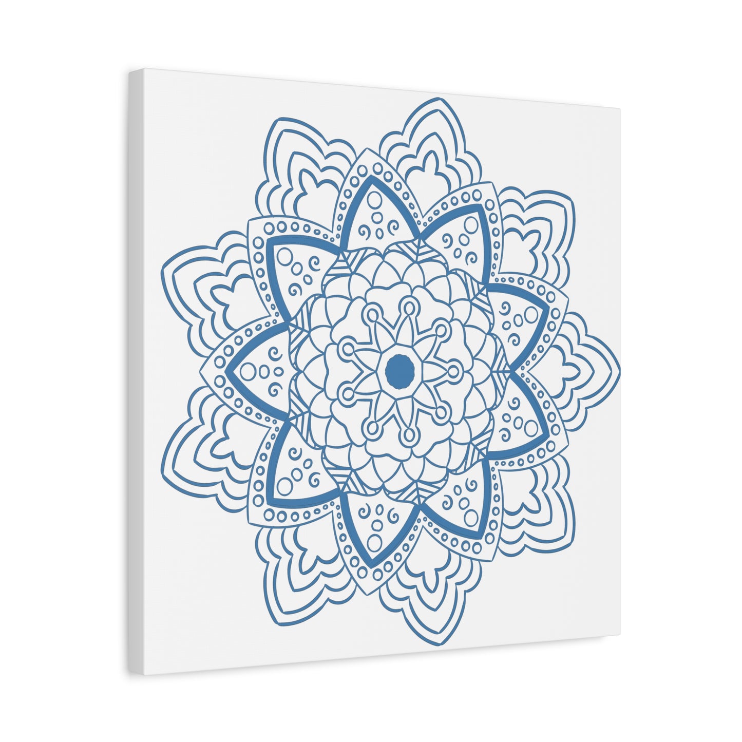 Handmade Mandala Art - Steel Blue Mandala Design Wall Art on Matte Canvas, Stretched to 125 Inches