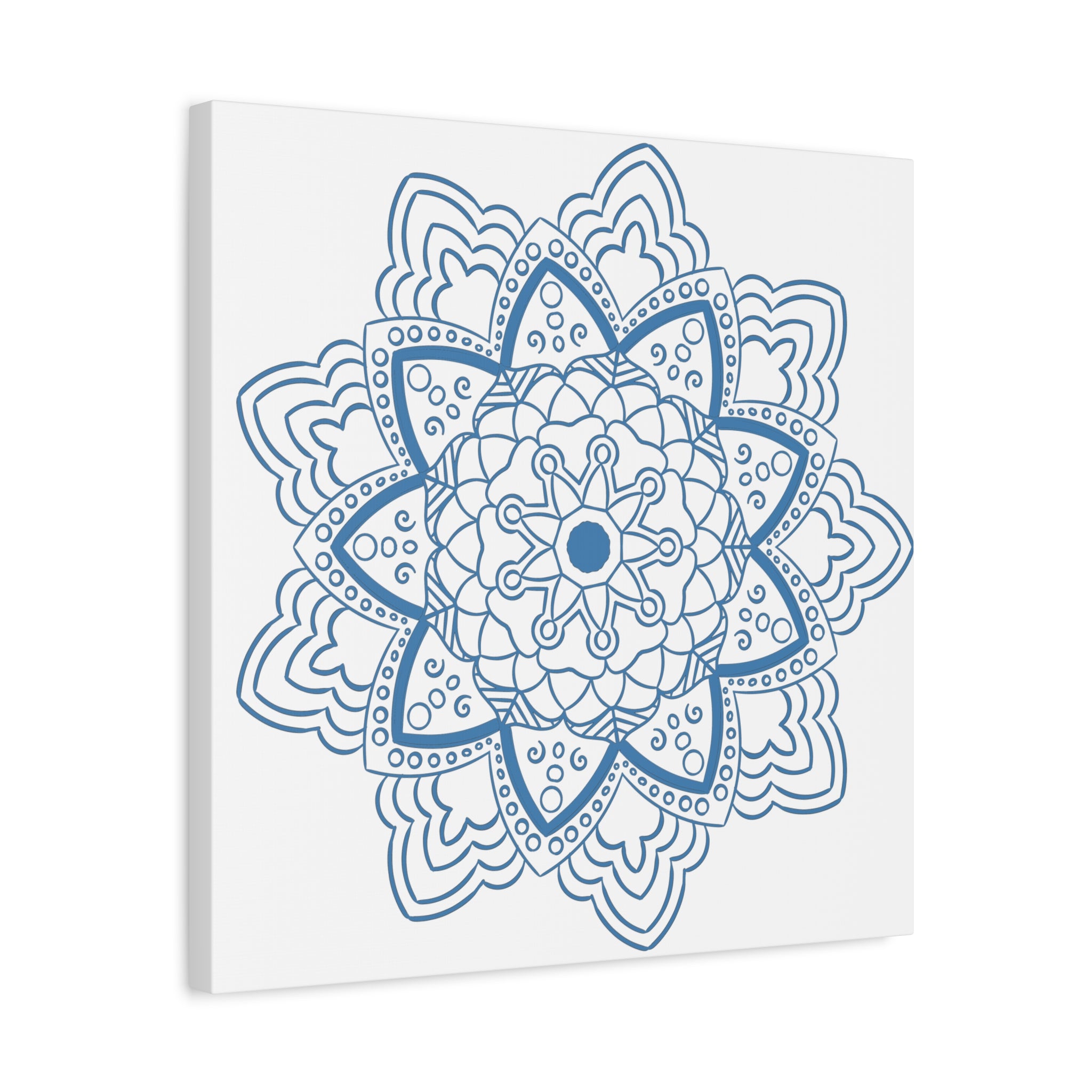 Handmade Mandala Art - Steel Blue Mandala Design Wall Art on Matte Canvas, Stretched to 125 Inches