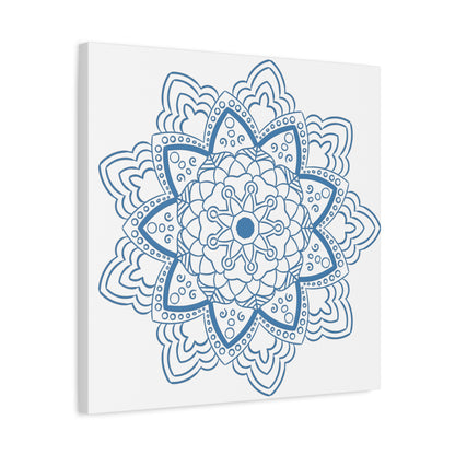 Handmade Mandala Art - Steel Blue Mandala Design Wall Art on Matte Canvas, Stretched to 125 Inches