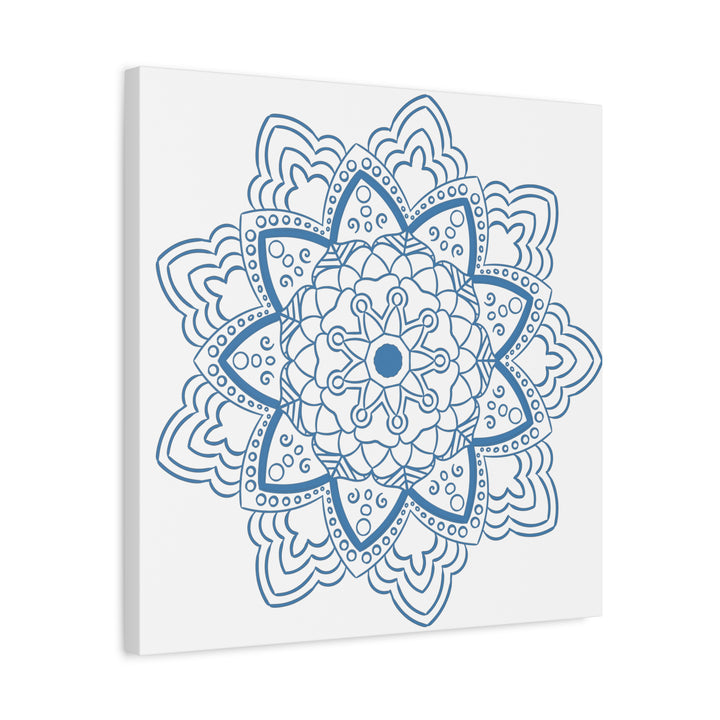 Handmade Mandala Art - Steel Blue Mandala Design Wall Art on Matte Canvas, Stretched to 125 Inches