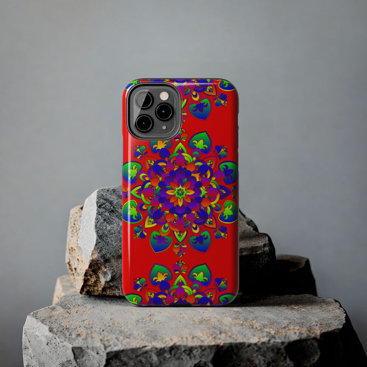 Beautiful hand-drawn red mandala art phone case with intricate design