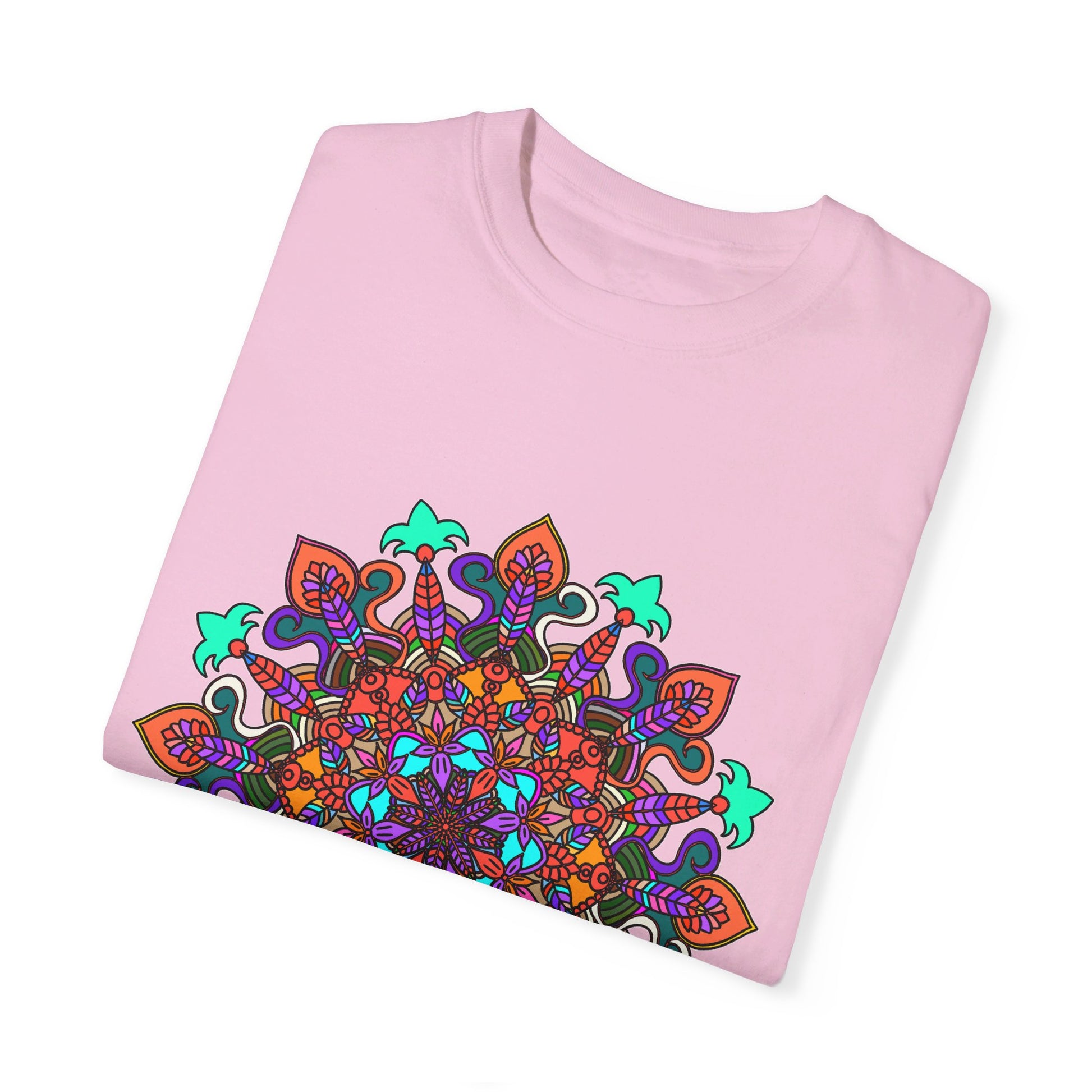 Unisex Mandala T-Shirt featuring intricate hand-drawn mandala art on 100% ring-spun cotton, garment-dyed for extra comfort and style