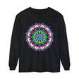 Colorful and intricate mandala design on a long sleeve unisex t-shirt