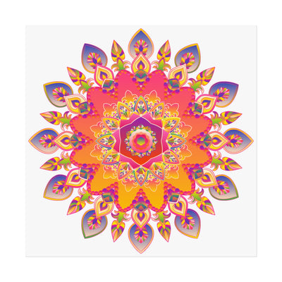 Poster artistico con mandala floreale vibrante — Decorazione murale boho per soggiorno e meditazione