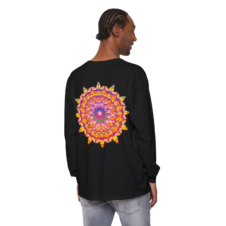 Colorful and intricate mandala design on unisex long sleeve t-shirt